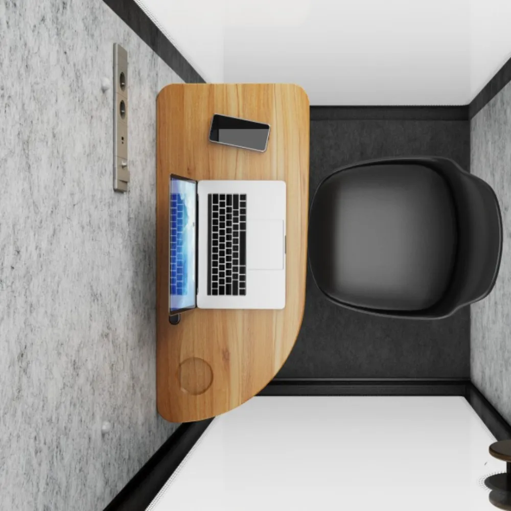 View into the felt-lined booth from above